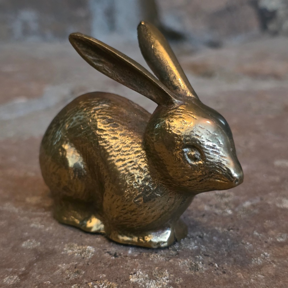 Vintage Solid Brass Rabbit Figurine Small Bunny Paperweight Easter Decor 3 Inch